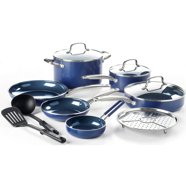 Teal Home Kitchen Cook Pots & Pans 12-Piece Set Ceramic Nonstick Cookware Set